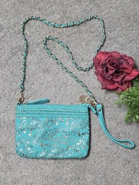 Big Buddah Bag Western Crossbody Teal and Gold Color Purse